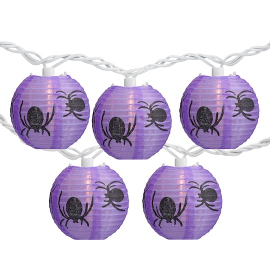 10ct. Purple & Black Spider Paper Lantern Halloween Lights